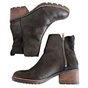 Sorel Cate Waterproof Ankle Boots Size 6.5 Black Leather Block Heels NL3381-010